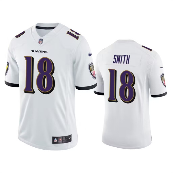 Men's Baltimore Ravens #18 Roquan Smith White Game Jersey
